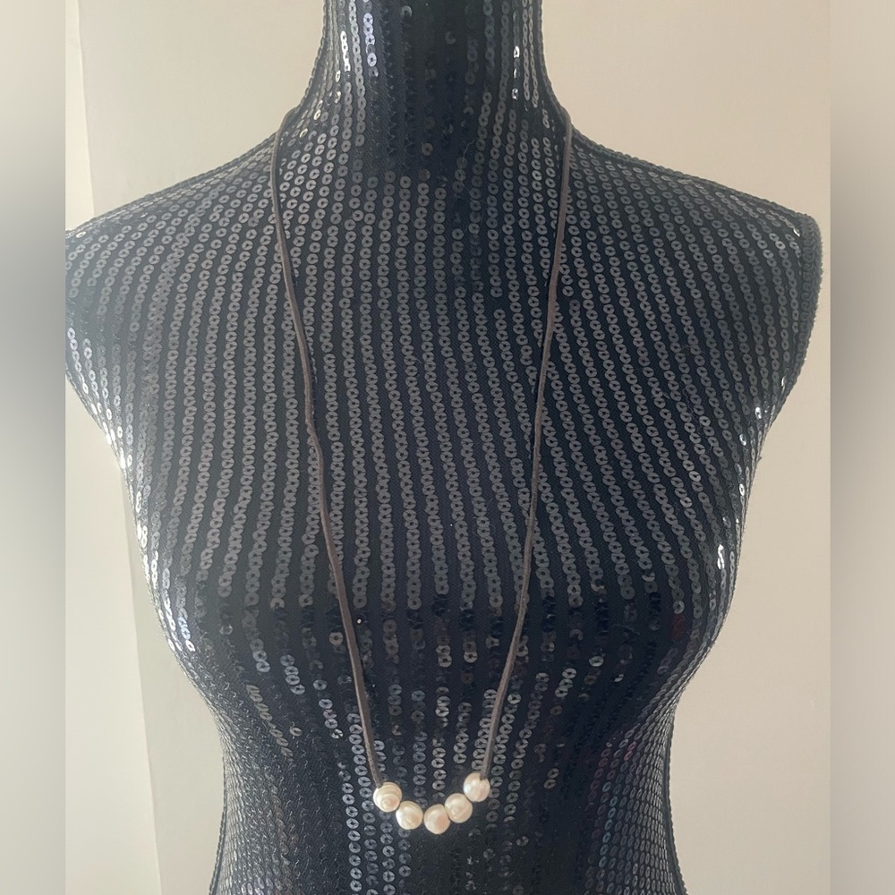 Five Textured Pearl On A Rope Necklace